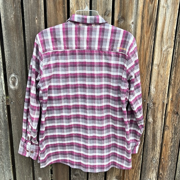 Ariat Large Flannel Shirt Ladies Rebar Plaid Purple Gray Button Front L Stretch - Picture 8 of 10